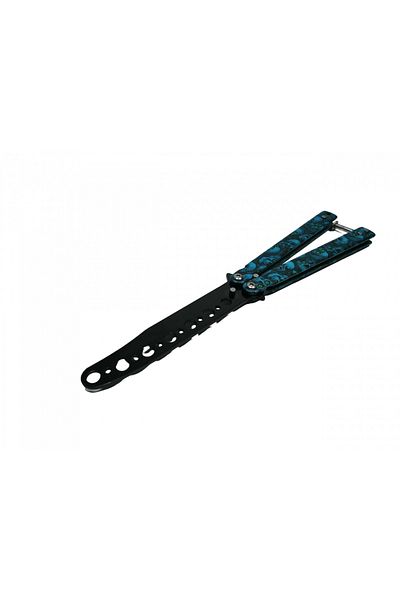 Depox Cuțit fluture IdeallStore®, Happy Blue Skulls, pentru antrenament, 22 cm