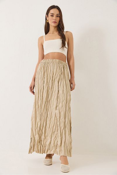 Bianco Lucci Women's Elastic Waist Crush Effect Long Skirt 60283112