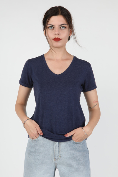 BALİNS Tricou de damă din viscoză, cu decolteu în V, gri, bleumarin