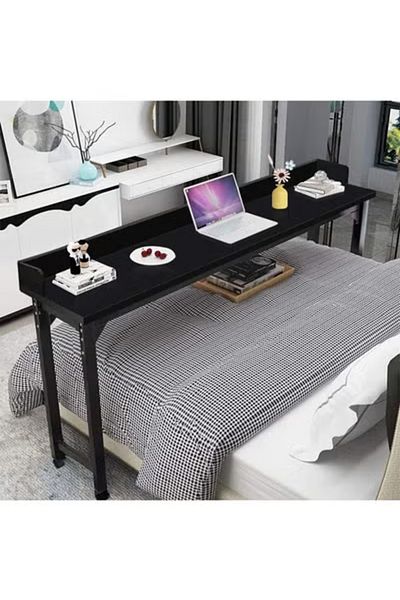 Taimi Over Bed Table with Wheels Standing Workstation Laptop Desk Writing Swivel Tray Black-170x40cm