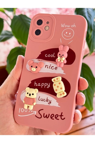 Fibaks iPhone 12 Compatible Case Designed Patterned Camera Protection Rabbit Pink Soft Silicone Cover