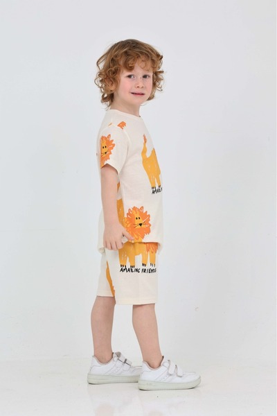 yns coolstar Summer Unisex Model Lion Patterned Top and Bottom Set