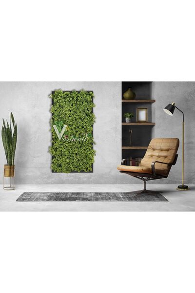grassplast V.artwall Yapay Çiçek Hazır Dekoratif Siyah Çerçeveli Duvar Tablo Yeşil 50x100 Cm.
