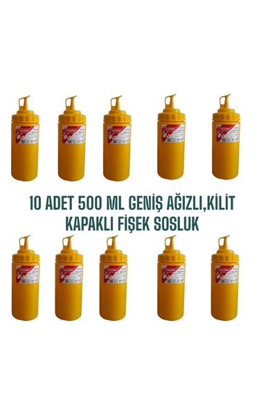 GastroPlast 10 ADET 500 ML,GENİŞ AĞIZLI, ÖZEL KİLİT KAPAKLI FİŞEK SOSLUK, KET...
