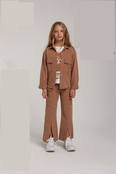 TİJK Girl's Linen Shirt/Jacket, T-Shirt and Wide Leg Pants 3 Piece Set