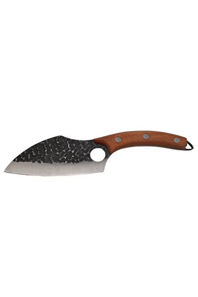 Depox Japonský sekáček na řezivo, ručně kovaný, full tang 27 cm, nerezová ocel, dřevěná rukojeť, kožené pouzdro