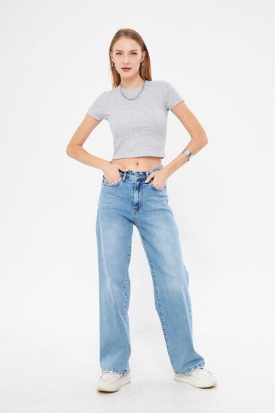 Irmak Kerekli Γυναικείο γκρι λαιμόκοψη με κοντό μανίκι Badi Crop Cotton Body 4020