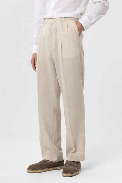 Antioch Ecru Linen Blended Men's Baggy Trousers
