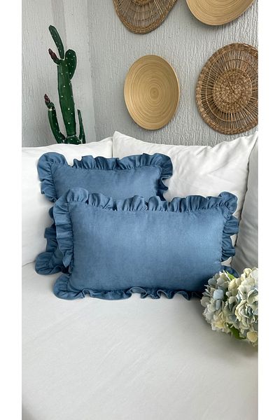 Decamor home Husă de pernă vintage cu volane albastru indigo 1 buc