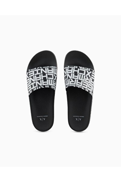 Armani Exchange Unisex Upper Surface Logo Patterned Comfortable Sole Black-White Sandals Xup004 Xv679-N814