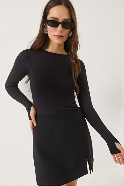 Bianco Lucci Kadın Bisiklet Yaka Parmak Geçirmeli Basic Bluz 0214 60284030