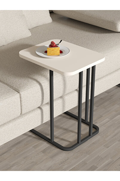 GOLDFALEZ Zigon Sehpa Metal Ayak 3'Lü Koltuk Yan Sehpa Zino Krem