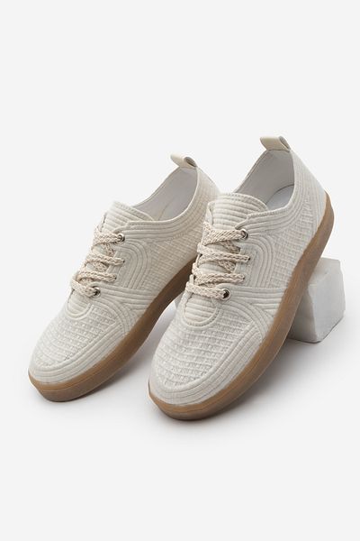 Marjin Women's Sneaker - Embroidered Embroidered, Colorful Lace-Up Sports Shoes Valgin Ecru