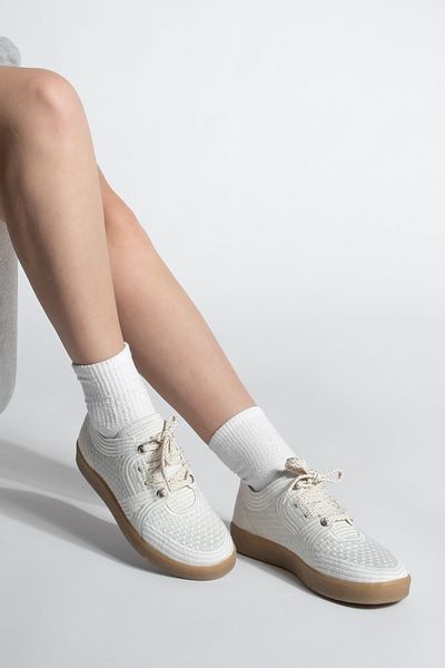 Marjin Women's Sneaker - Embroidered Embroidered, Colorful Lace-Up Sports Shoes Valgin Ecru