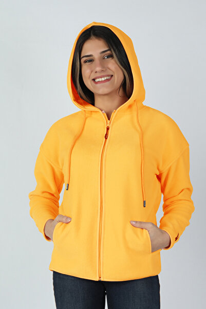 BALİNS Kadın Kapüşonlu Önü Biyeli Fleto Cepli Polar Sarı