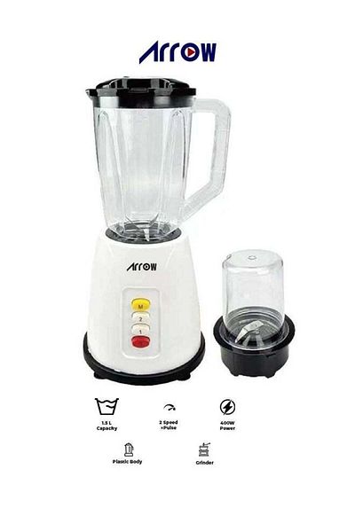 ARROW 1.5L Blender with Plastic Jar & Grinder, 400W