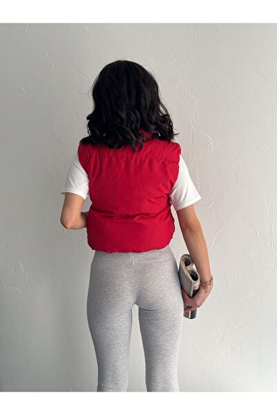 laughs Kadın Kırmızı Kısa Crop Şişme Yelek Ylk0034