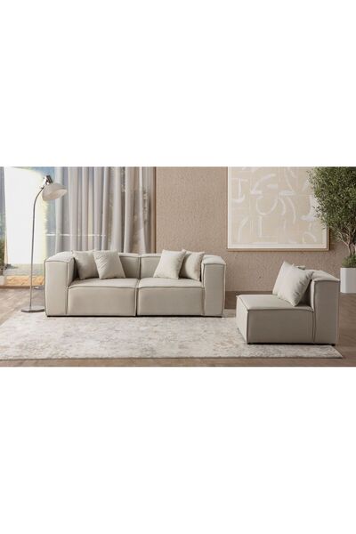 EDSY HOME Mira Relax 4 Modül Köşe Koltuk Krem
