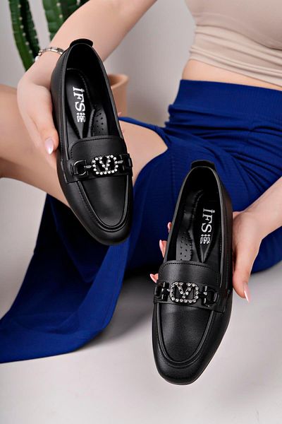 Aymood Mocasin de damă Mocasin Casual cu cataramă Pantofi de zi cu zi Elegant și confortabil E piele neagră