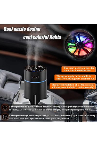 COOYA Waterless Car Diffuser, for Essential Oils, Quiet Cordless, 300ml Dual Nozzle Battery Powered