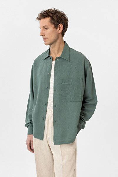 Antioch Green Linen Blended Relaxed Men's Shirt