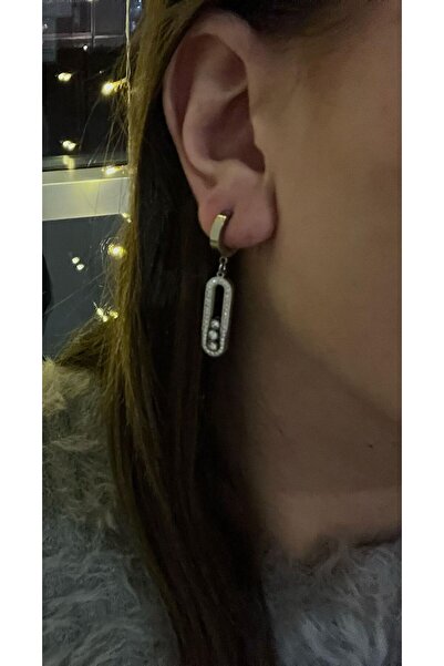 PALMİA TAKI AKSESUAR Zirkon Taşlı Çelik Sallantılı Mess Küpe