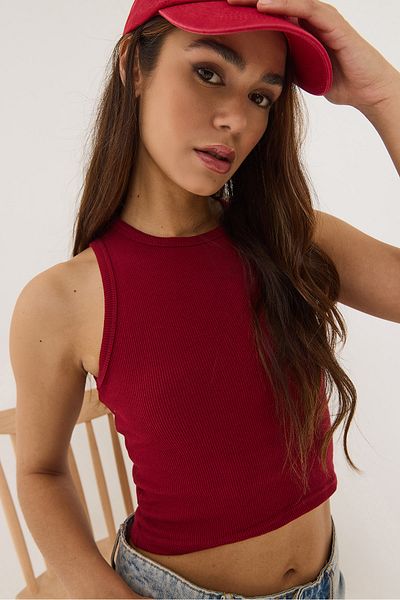 Bianco Lucci Női zsinóros kötőfék nyakú Camisole Basic Crop felső alsóing 60602045
