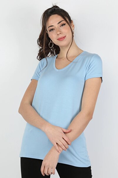 BALİNS Tricou de damă din viscoză albastru deschis - cu mânecă scurtă