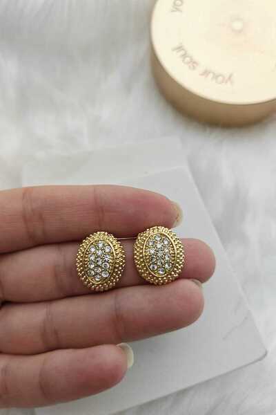 KYOLA DESİGN Taşlı Oval Gold Kadın Küpe