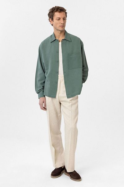Antioch Green Linen Blended Relaxed Men's Shirt