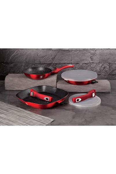 Berlinger Haus Sada 5 pánví s nepřilnavým povrchem a odnímatelnou rukojetí, 3 pánve, 2 poklice, vínová metalická linka