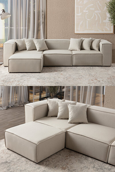 EDSY HOME Mira Relax 4 Modül Köşe Koltuk Krem
