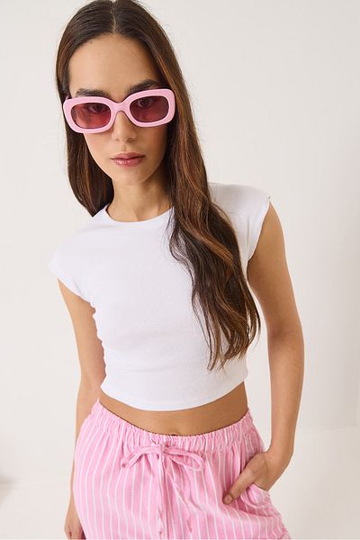 Bianco Lucci Tricou de bază cu mânecă scurtă, cu decolteu, pentru femei 60602044