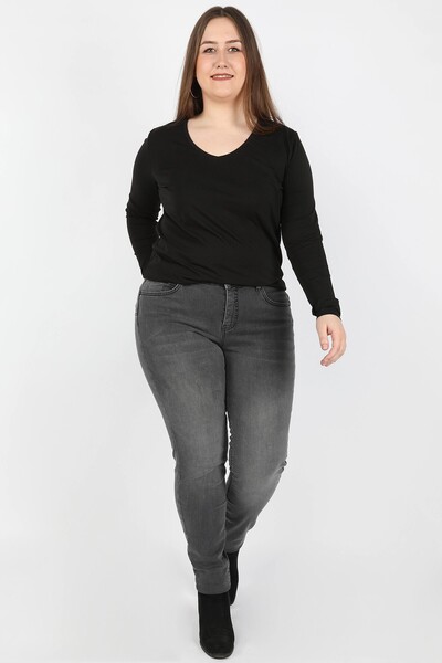 BALİNS Kadın Büyük Beden Kot Pantolon Gri