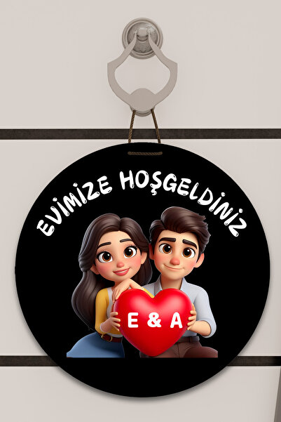 SHELİFE Dijital Baskı siyah, kişiye özel kalp tutan çift desenli Kapı süsü, D...