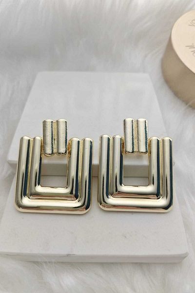 KYOLA DESİGN Large Stripe Square Gold Women's Earrings
