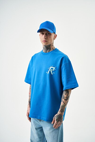 Respire Μπλε ανδρικό κεντημένο μπλουζάκι Oversize