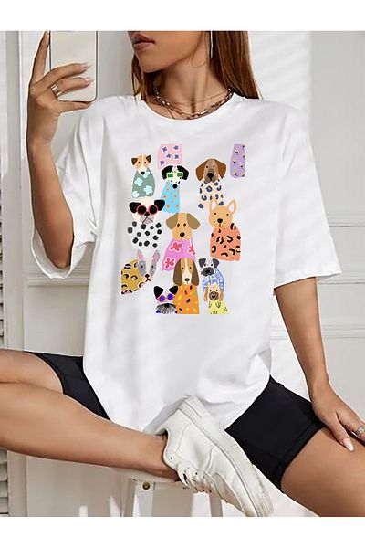 SUNFREE ΔΙΑΣΤΑΣΗ ΓΥΝΑΙΚΕΙΟ ΜΠΛΟΥΖΑ POPULAR TREND DOG PRINTED ΛΕΥΚΟ ΧΑΛΑΡΟ