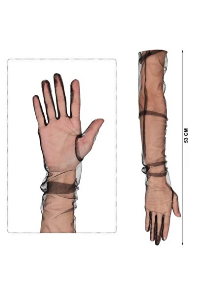UZAY ONLİNE Long Length Lycra Black Adult Mega Tulle Gloves