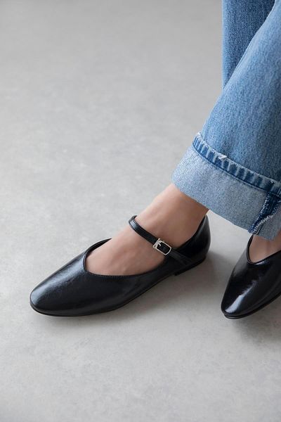 STRASWANS Women's Wrinkled Black Leather Ballerinas Leroy