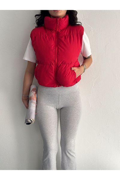 laughs Women's Red Short Crop Inflatable Vest Ylk0034