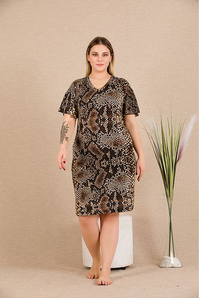 Lady Φόρεμα τουνίκ με κοντό μανίκι με βολάν με στάμπα φιδιού