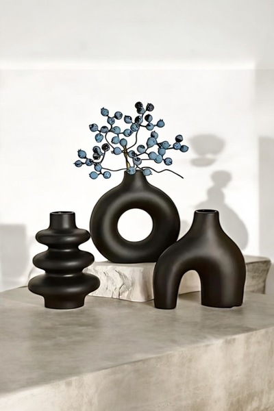 gözde hobi Gözdehobi Siyah Mini Biblo Vazo Set 3’lü 10 Cm