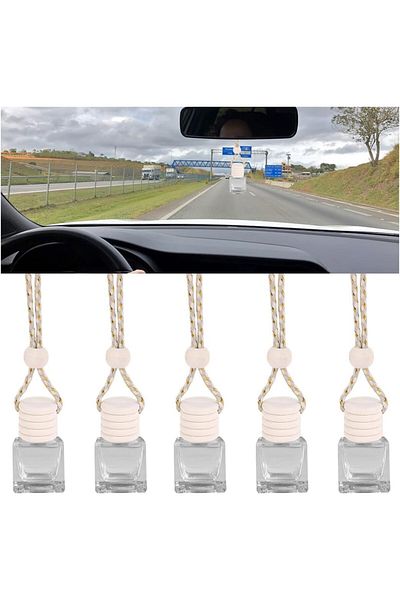 COOYA Car Air Freshener,5 Pack Hanging 8ML Glass Bottle, Vent Clip Wooden Cap and Rope
