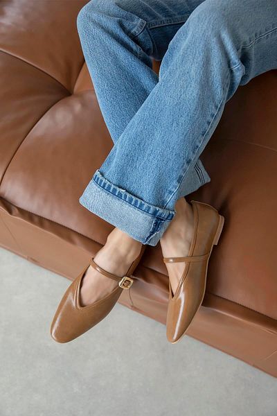 STRASWANS Γυναικείες δερμάτινες μπαλαρίνες CAMEL Stony