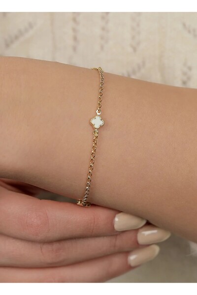 kuyumcu nurettin 1.70 Gr(GRAM) 3 Beyaz Taşlı Sedef Bileklik Künye Unisex 14 A...