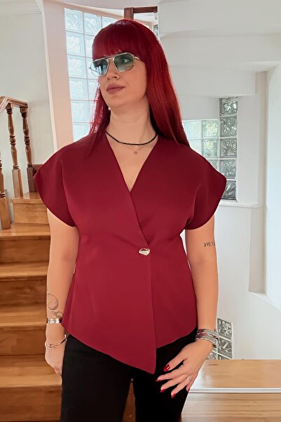 Derya butik Bordo Gold Düğmeli T Kol Ceket