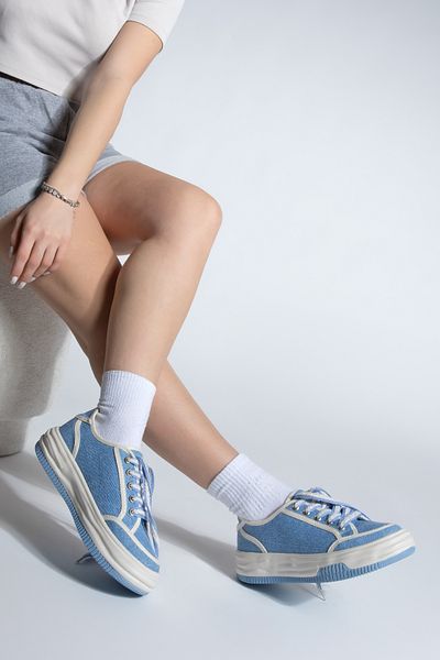 Marjin Pantofi de damă, cu șireturi, din in, pantofi sport Dofkin Blue Denim