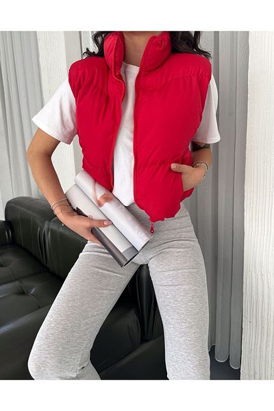 laughs Women's Red Short Crop Inflatable Vest Ylk0034