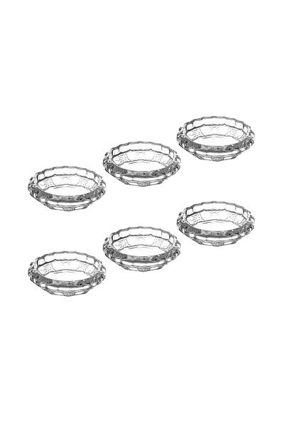 Dania A set of clear glass plates for nuts, sweets, and all kinds of presentations, consisting of 6 plates, each measuring 9 cm.